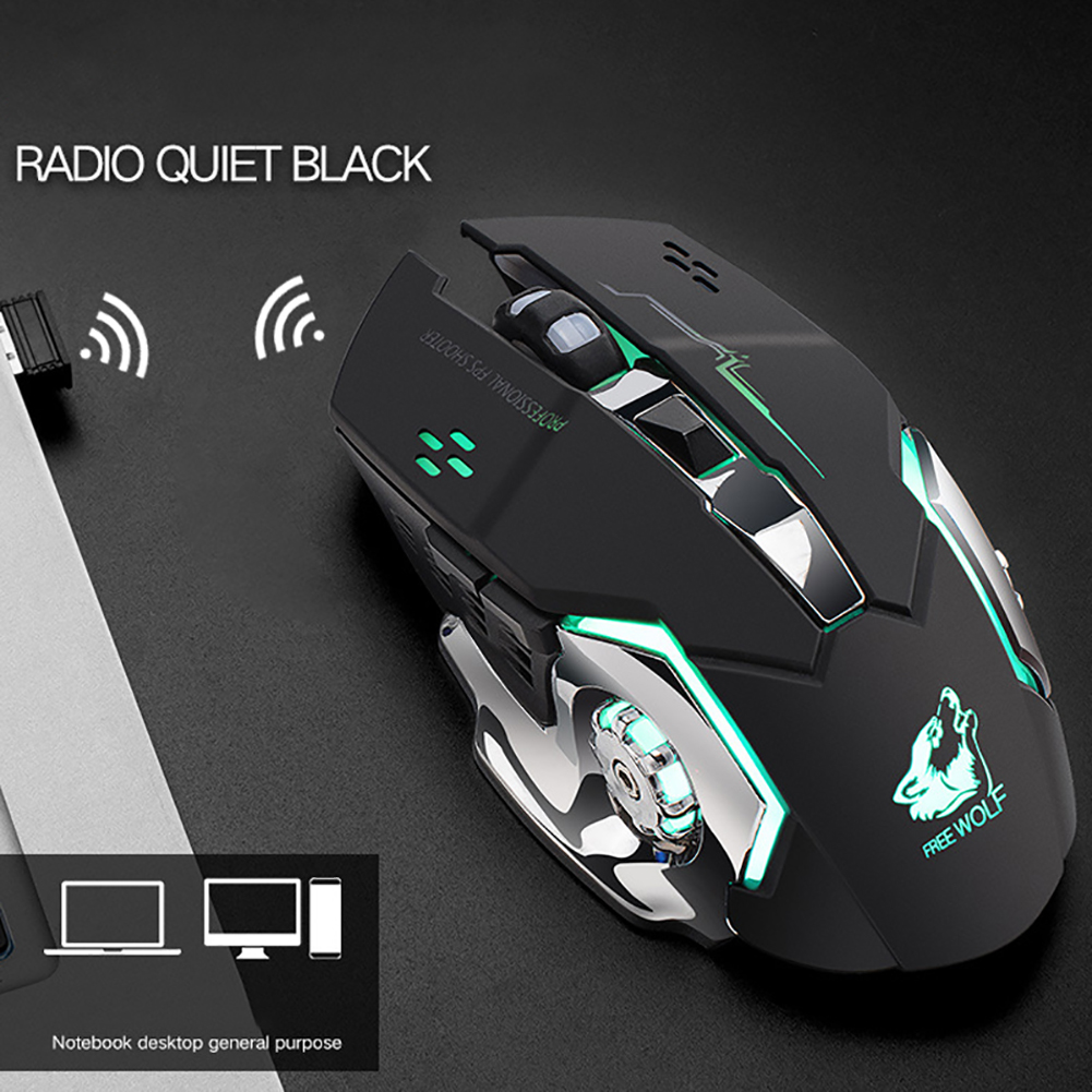 Free Wolf X8 Silent 2.4GHz 2400DPI 6 Keys Wireless Optical Mouse USB Receiver_voghion.com