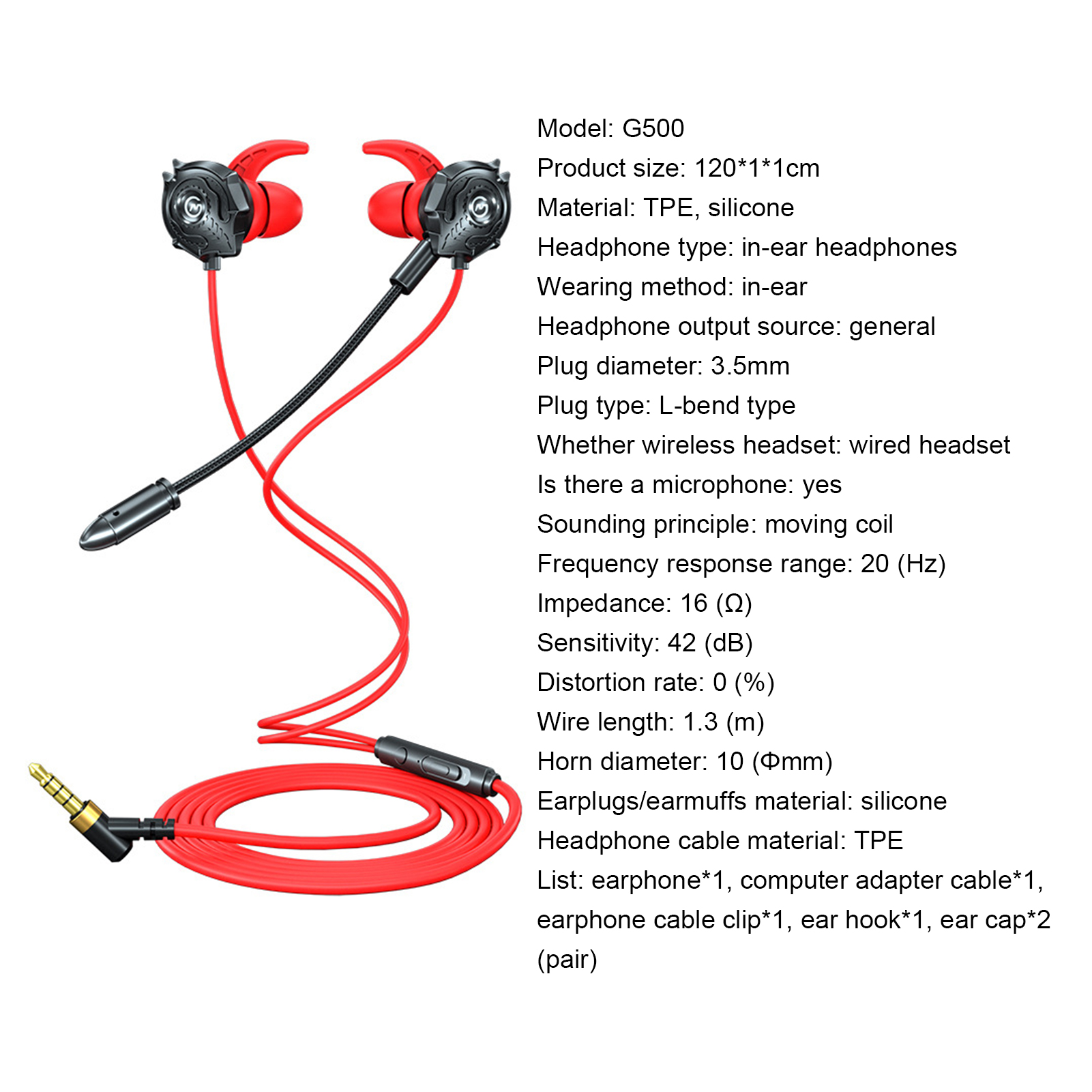 G500 į ausį įdedamos stereo garso mikrofono L formos laidinės žaidimų ausinės su mikrofonu planšetiniams kompiuteriams_voghion.com