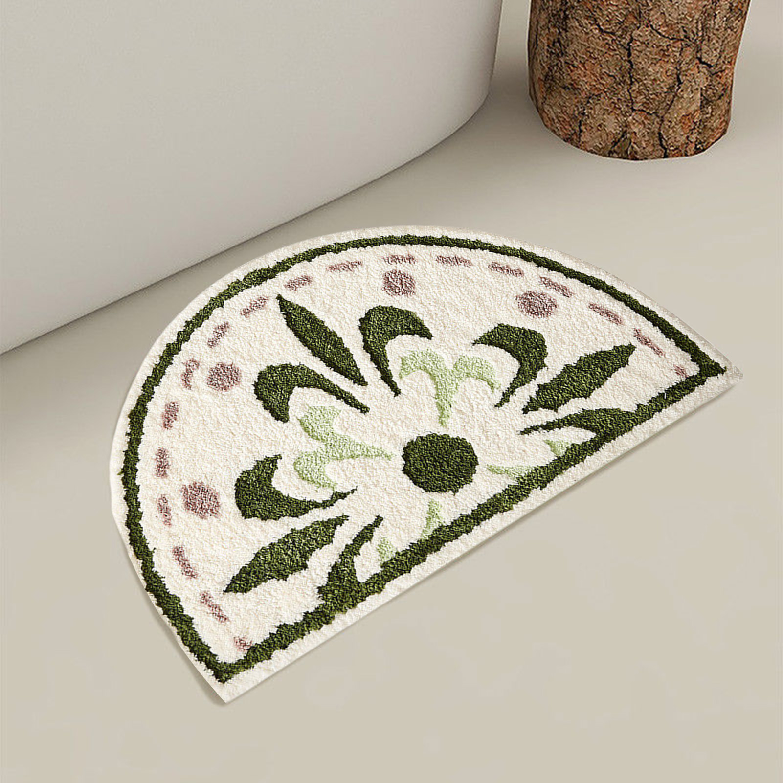 Sijiali Door Mat Flower Letter Pattern Slip-Resistant Imitated Cashmere Semi Circle Floor Cushion Home Decor_voghion.com