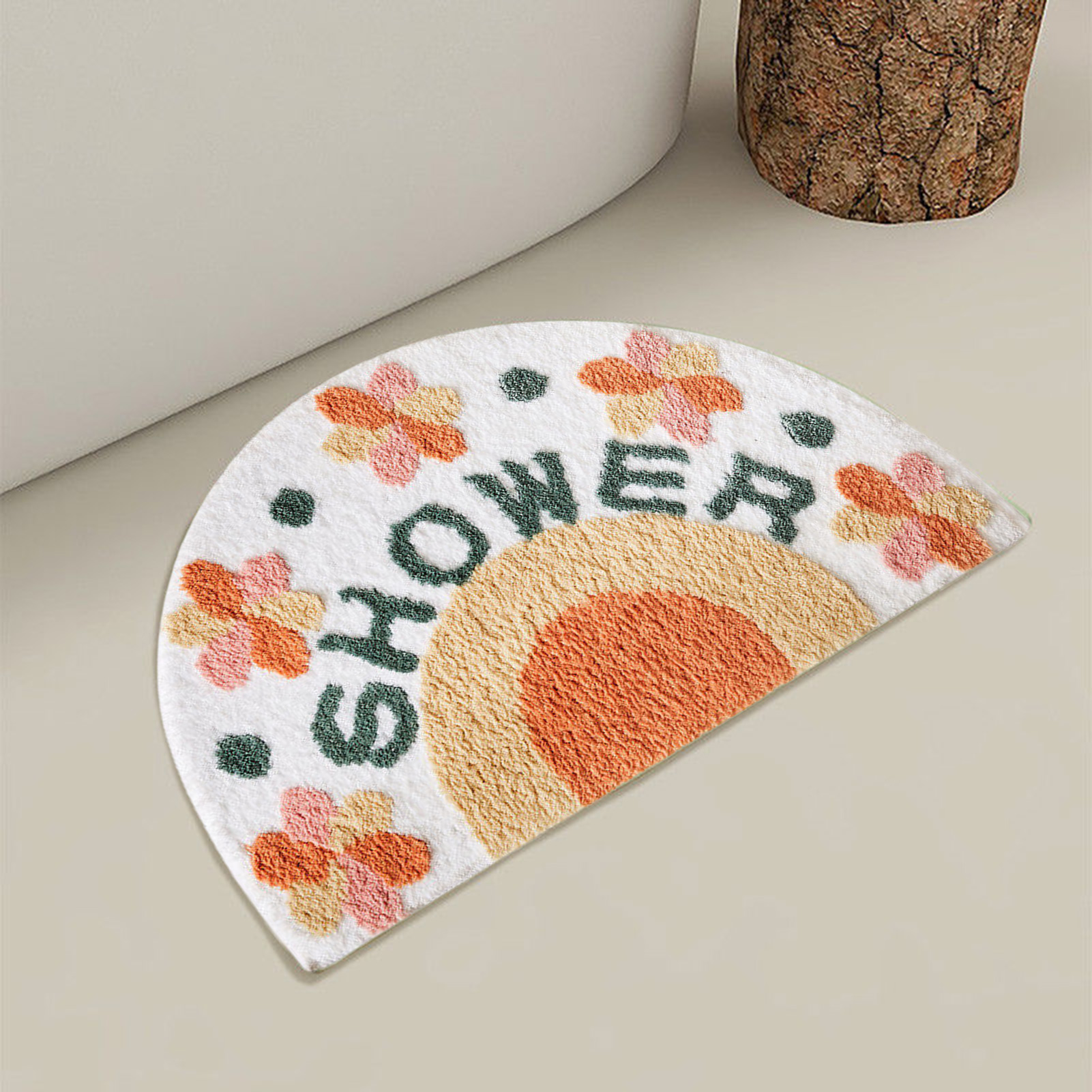 Sijiali Door Mat Flower Letter Pattern Slip-Resistant Imitated Cashmere Semi Circle Floor Cushion Home Decor_voghion.com