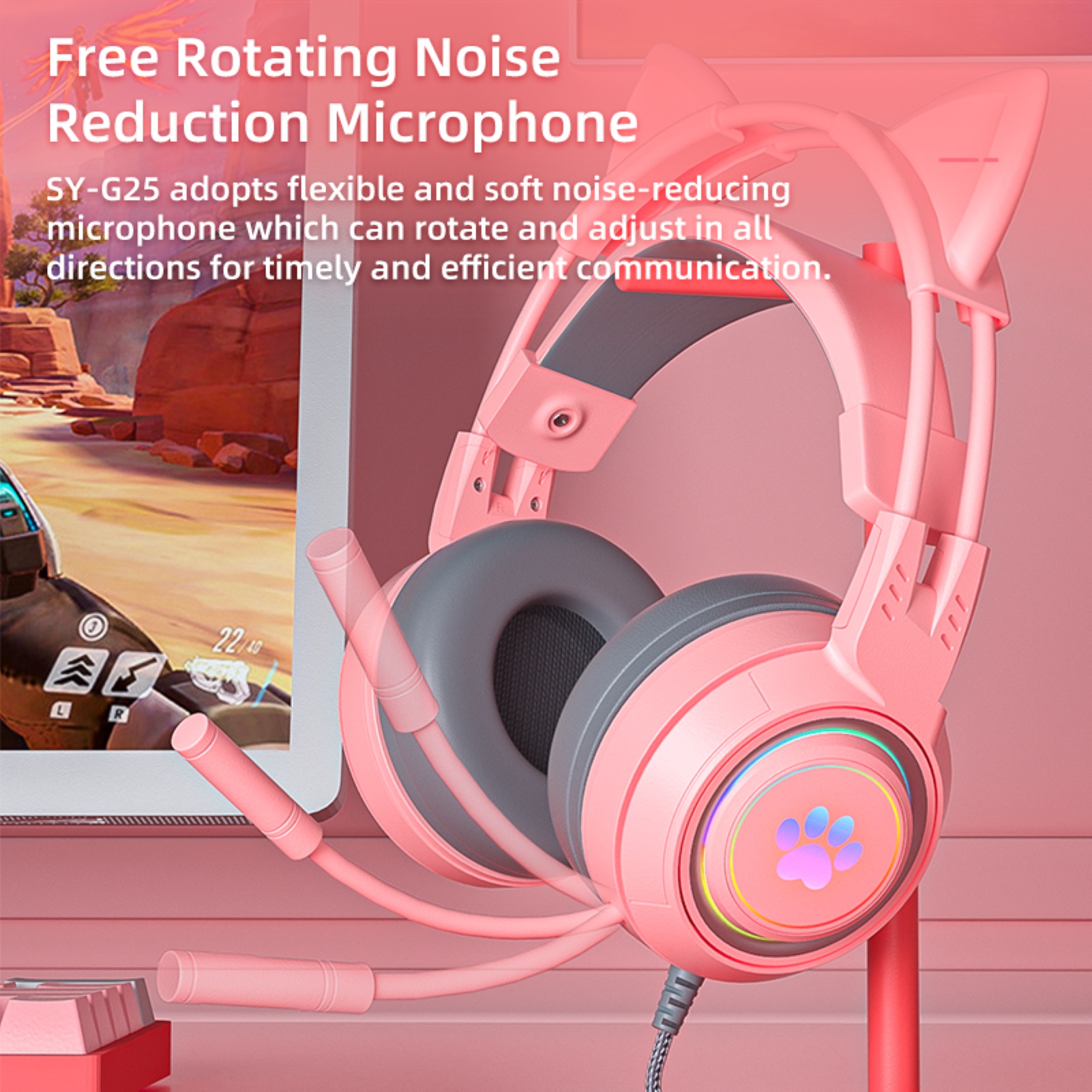 SY-G25 casque filaire réduction du bruit sensible oreilles de chat détachables 3.5mm USB casque de jeu omnidirectionnel pour ordinateur portable_voghion.com