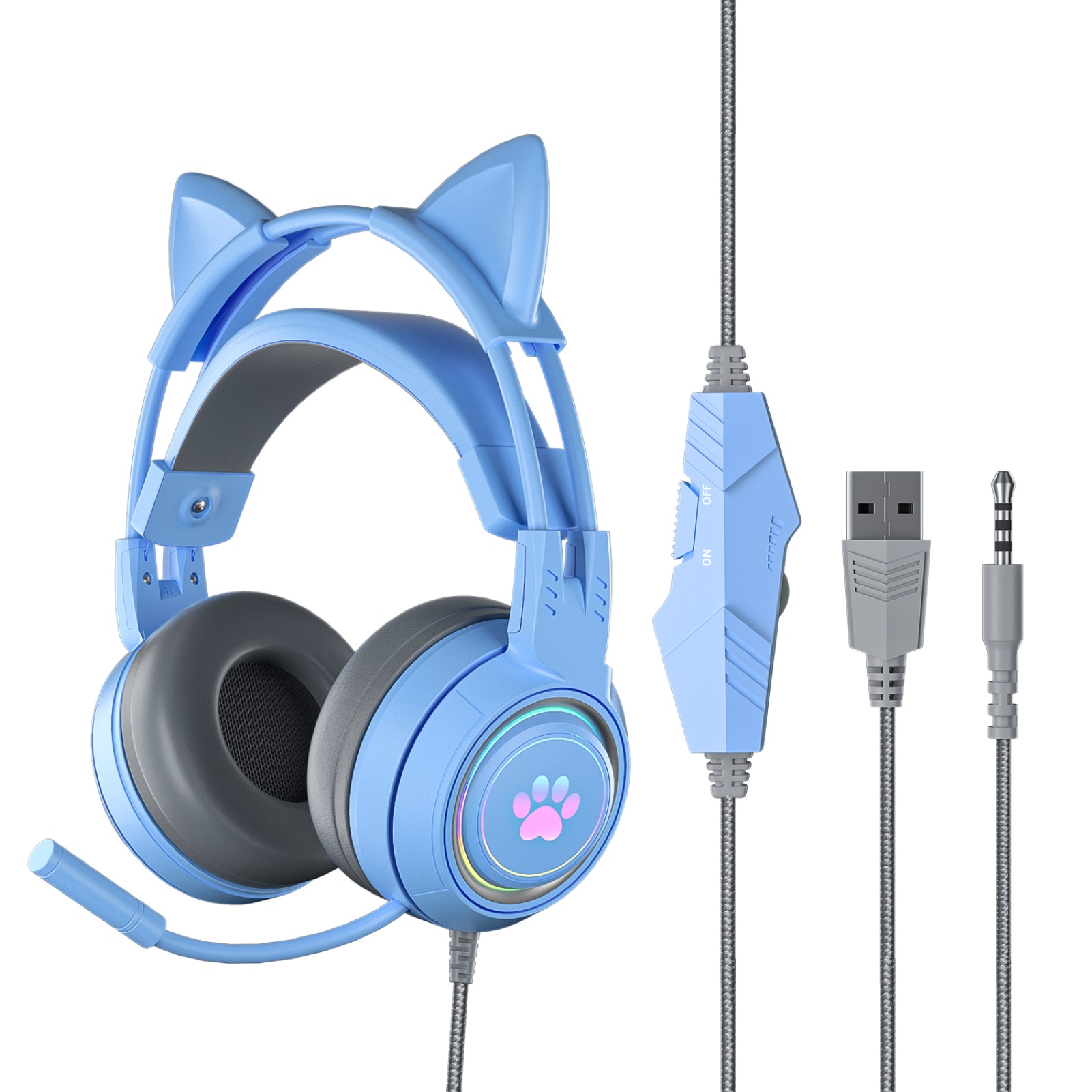 SY-G25 Wired Headphone Sensitive Noise Reduction Detachable Cat Ears 3.5mm USB Omnidirectional Gaming Headset for Laptop_voghion.com