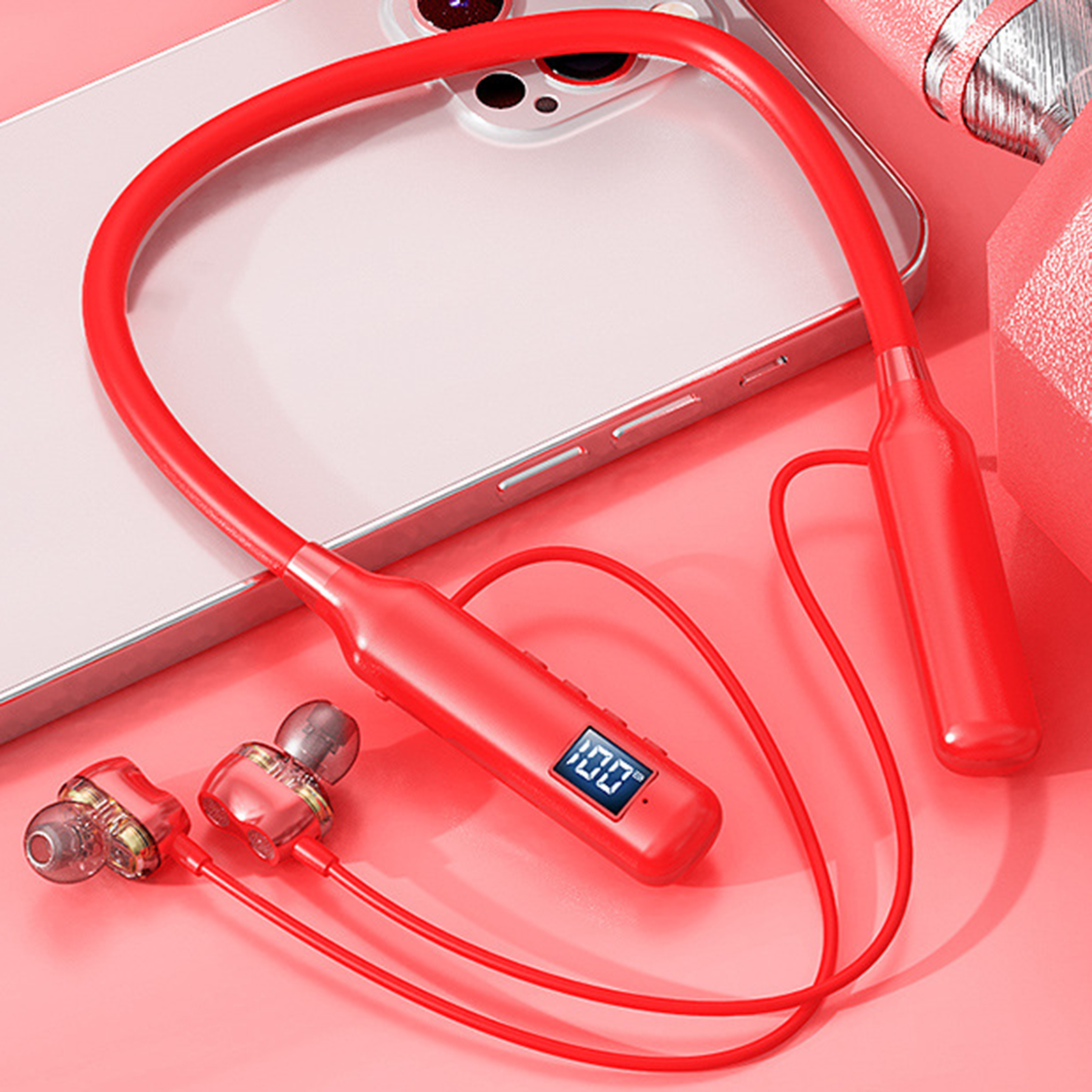 Wireless Earphone High Fidelity Intelligent Noise Cancelling LED Digital Display Bluetooth Neckband Stereo Earbud for_voghion.com