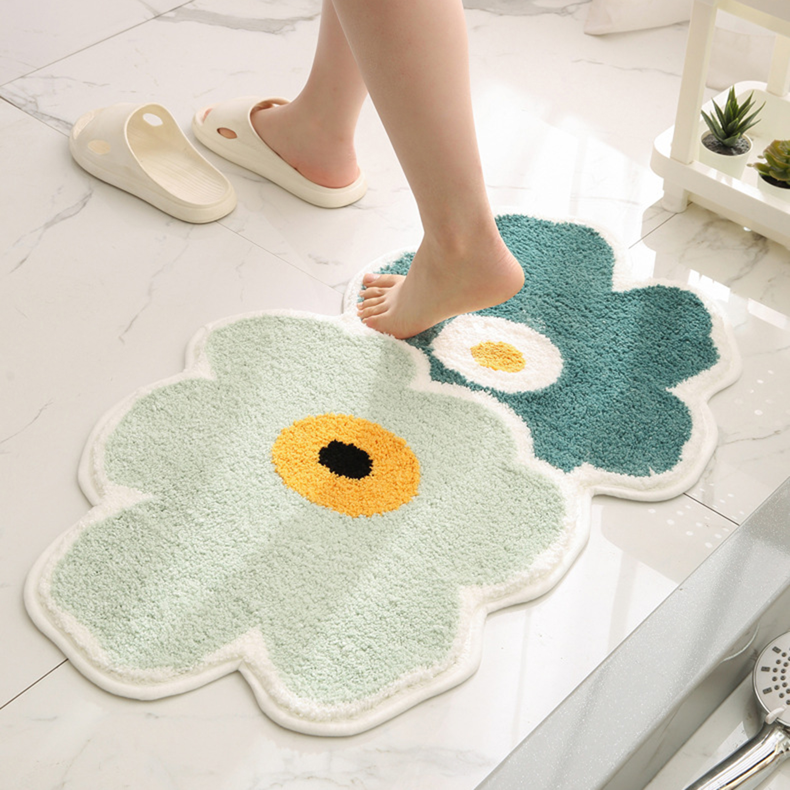 Floor Rug Non-slip Fine Texture Decorative Flower Design Functional Good Absorbent Ultra Soft Cute Floral Shaped Floor Bathroom Rug Home Supplies_voghion.com